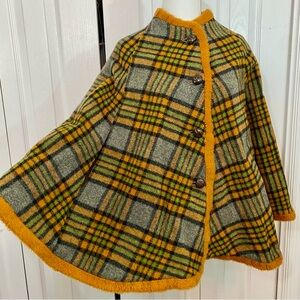Vintage Pioneer Wear Plaid Wool & Satin Cape